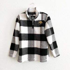Iowa Hawkeyes Women's Oversize Quarter Zip Pullover Buffalo Check Plaid Sherpa S